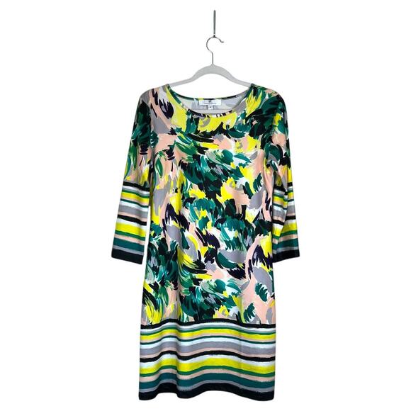 JEAN PIERRE KLIFA Daphne Sheath Dress Yellow Green Size Medium Abstract Bright - Picture 1 of 7